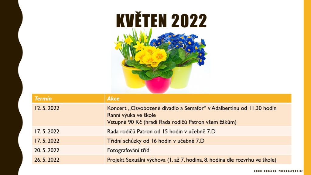 Květen 2022 - přehled termínů